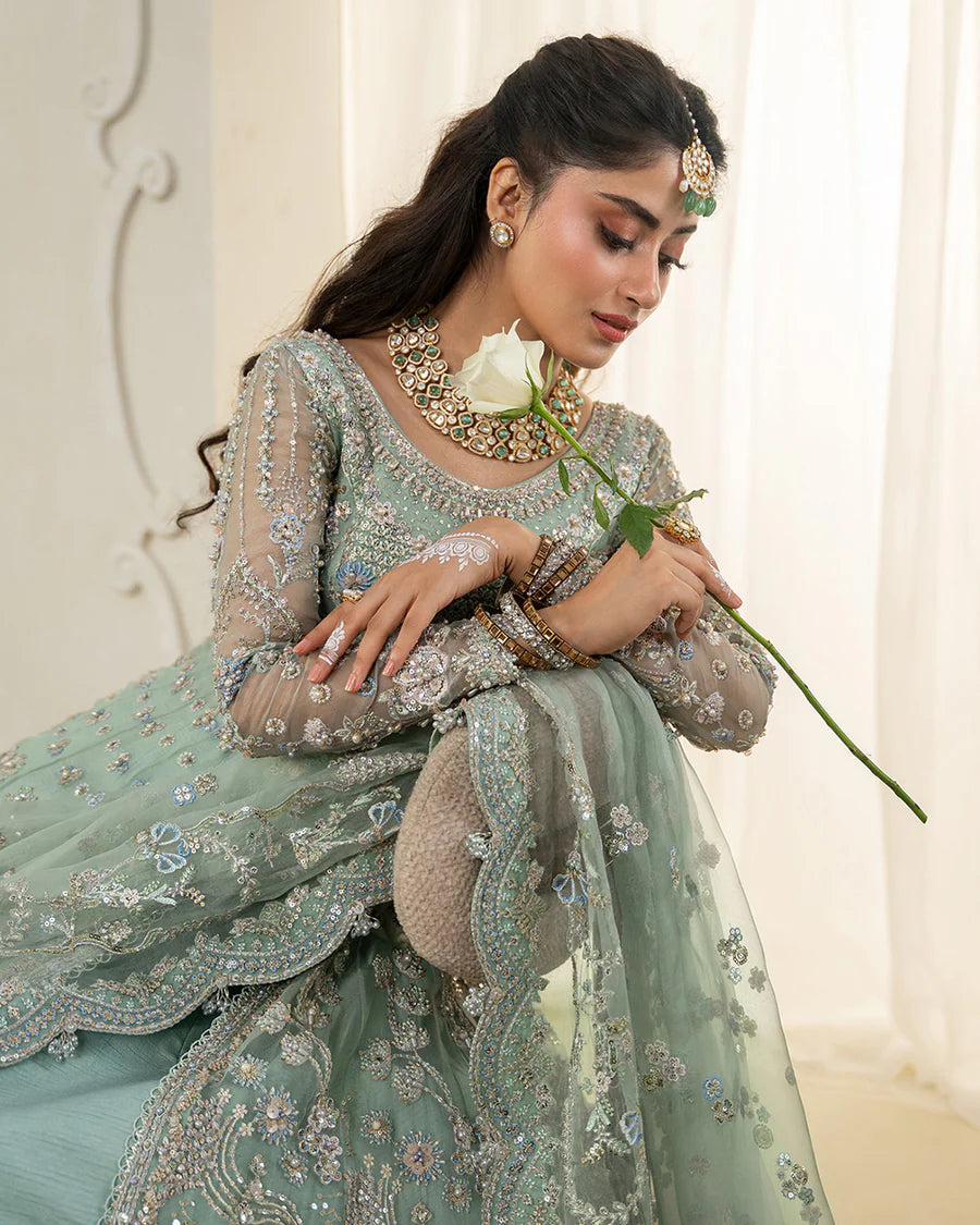 Faiza Saqlain | 3 Piece Unstitched Embroidered Lehenga | Selin