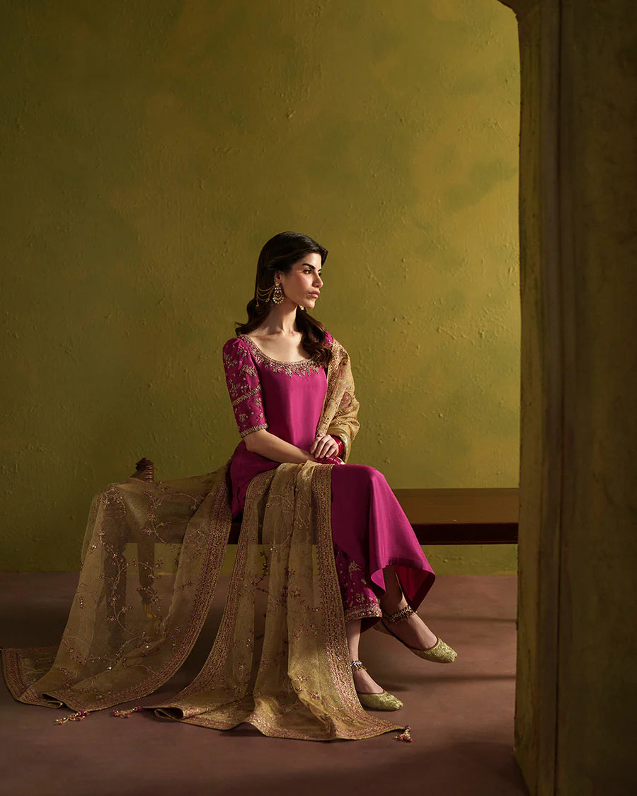 Faiza Saqlain | 3 Piece Unstitched Embroidered Tussle Silk | Kissa