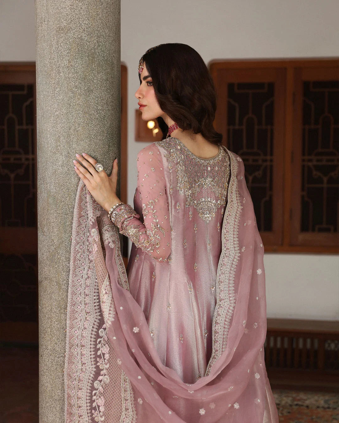 Faiza Saqlain | 3 Piece Unstitched Embroidered Embellished Tissue Pishwas | Halina