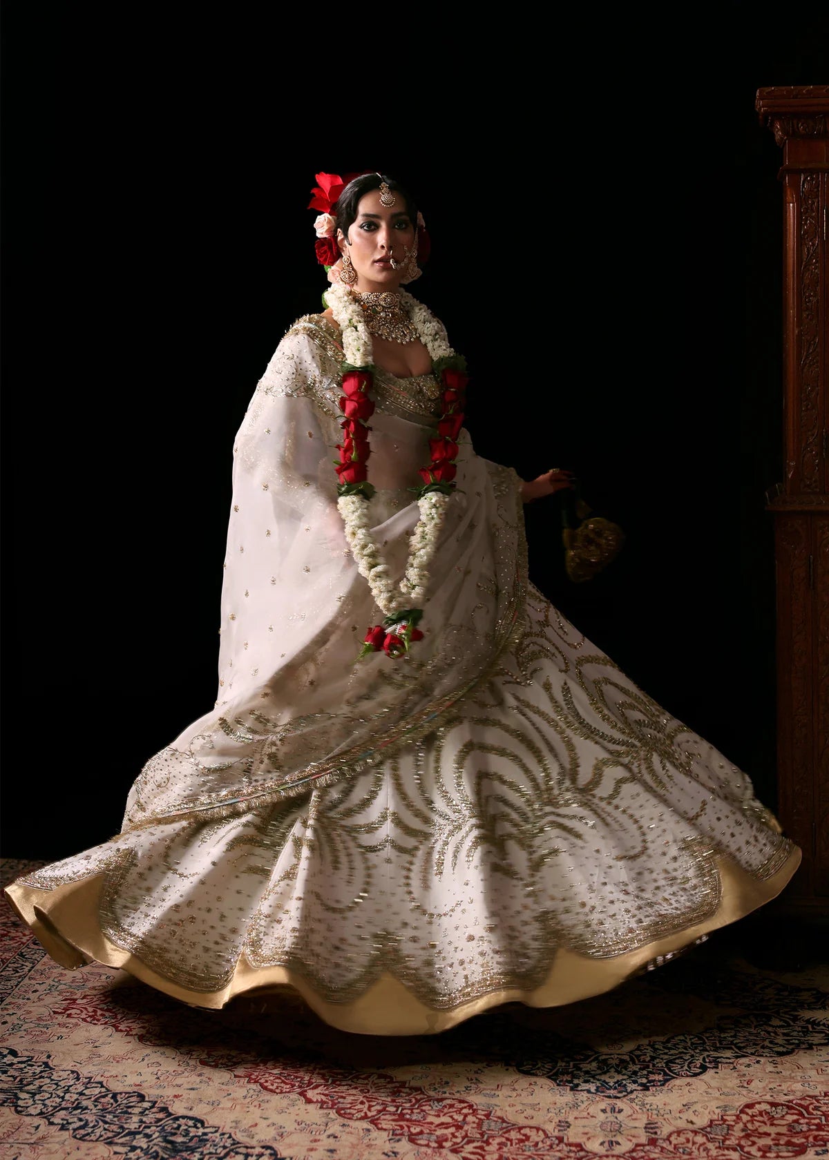 Hussain Rehar | 3 Piece Unstitched Embroidered Satin Lehenga | Chamkeli