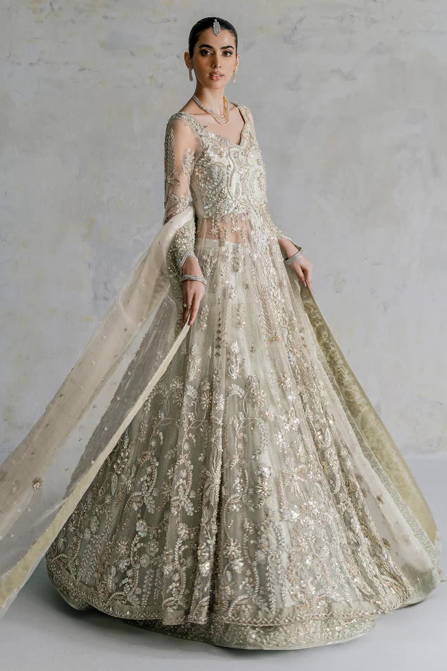 Ammara Khan | 3 Piece Unstitched Embroidered Jamawar Lehenga | Silver Dreams (D-10)