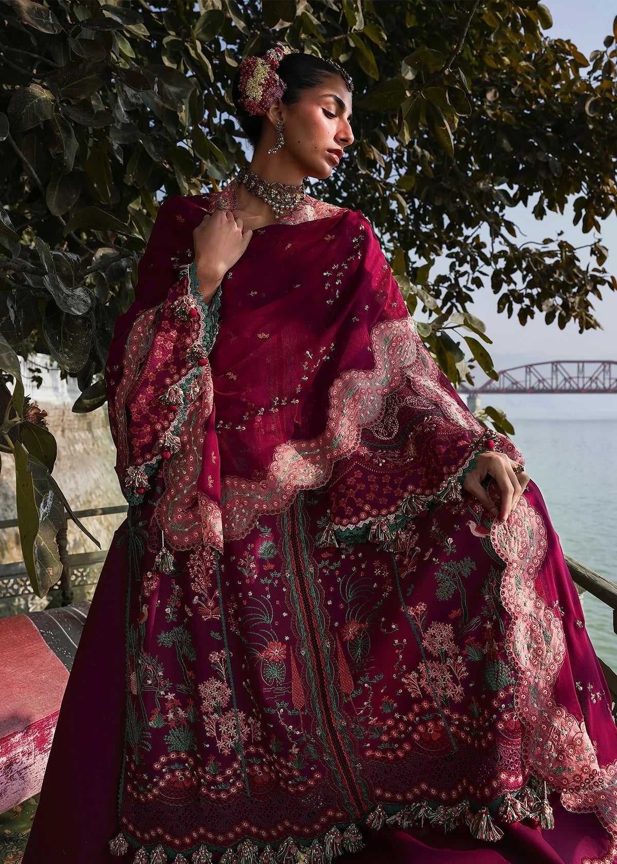 Hussain Rehar | 3 Piece Unstitched Embroidered Lawn | Anjas