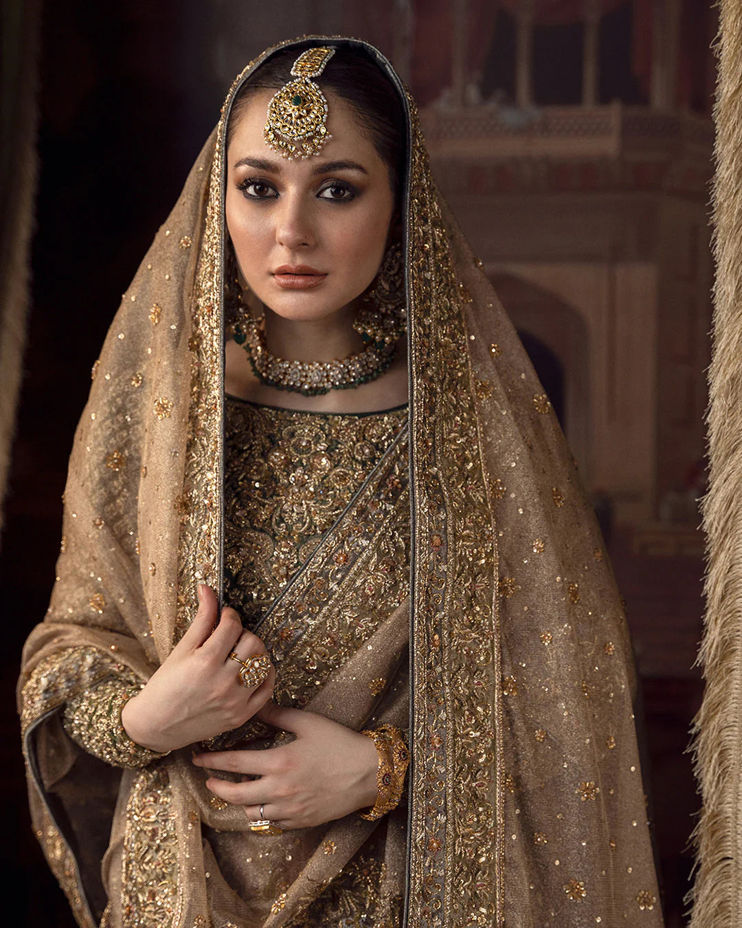 Faiza Saqlain | 3 Piece Unstitched Embroidered Tissue Lehenga | Muntaha