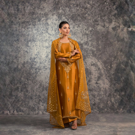 Sehrish Nadeem | 3 Piece Unstitched Embroidered Tussle Silk | Miral