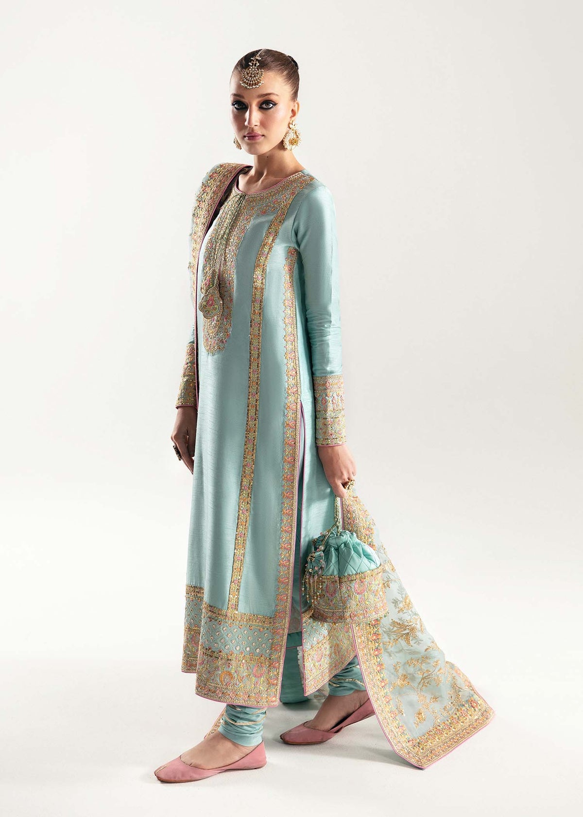 Kanwal Malik | 3 Piece Unstitched Ferozi Korean Rawsilk Ensemble | Manjeh