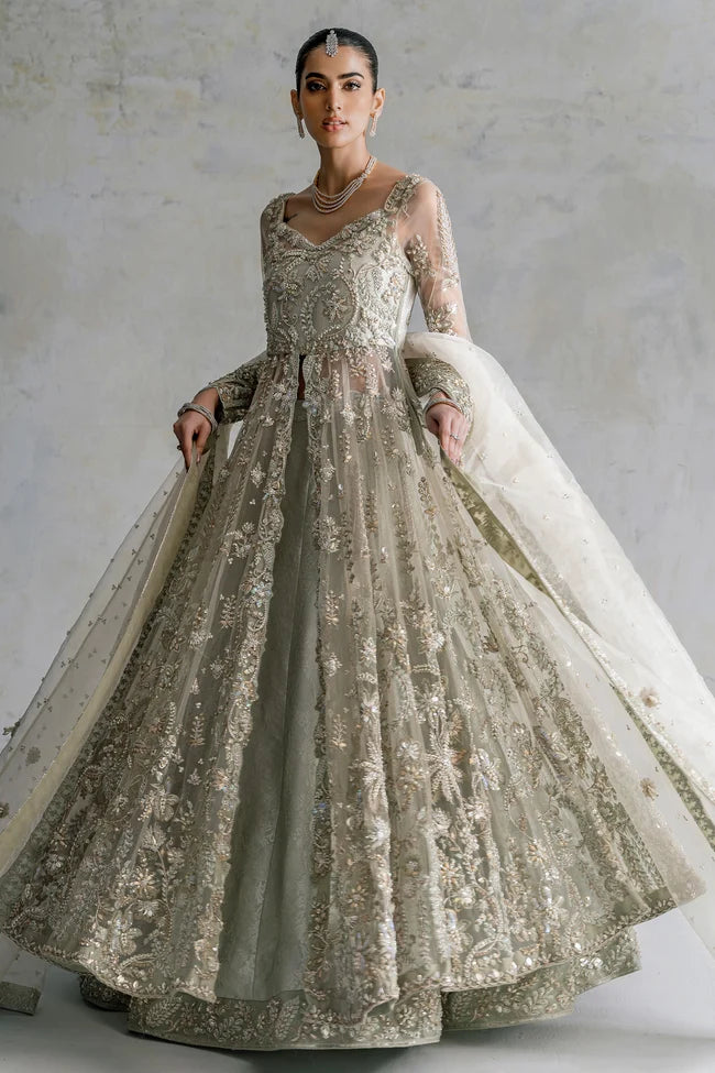 Ammara Khan | 3 Piece Unstitched Embroidered Jamawar Lehenga | Silver Dreams (D-10)