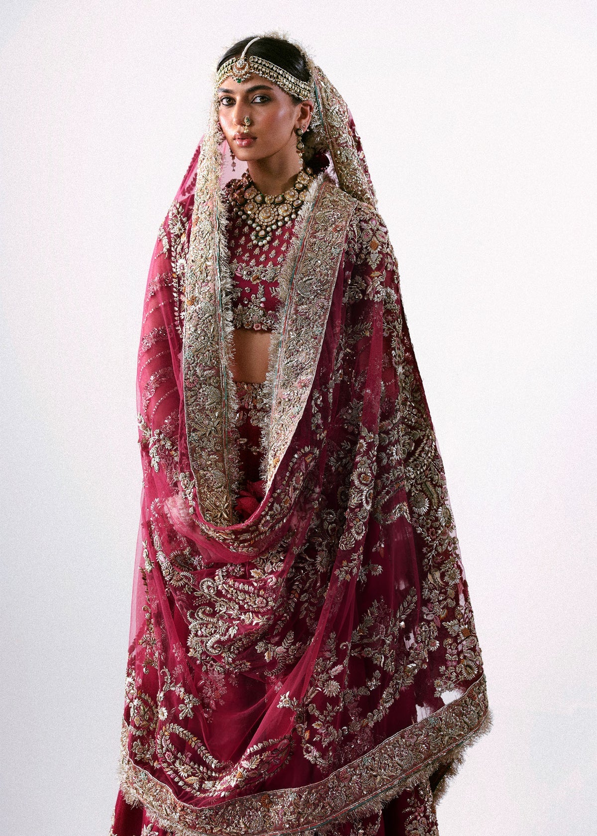 Hussain Rehar | 3 Piece Unstitched Embellished satin choli Lehenga | Naunihal