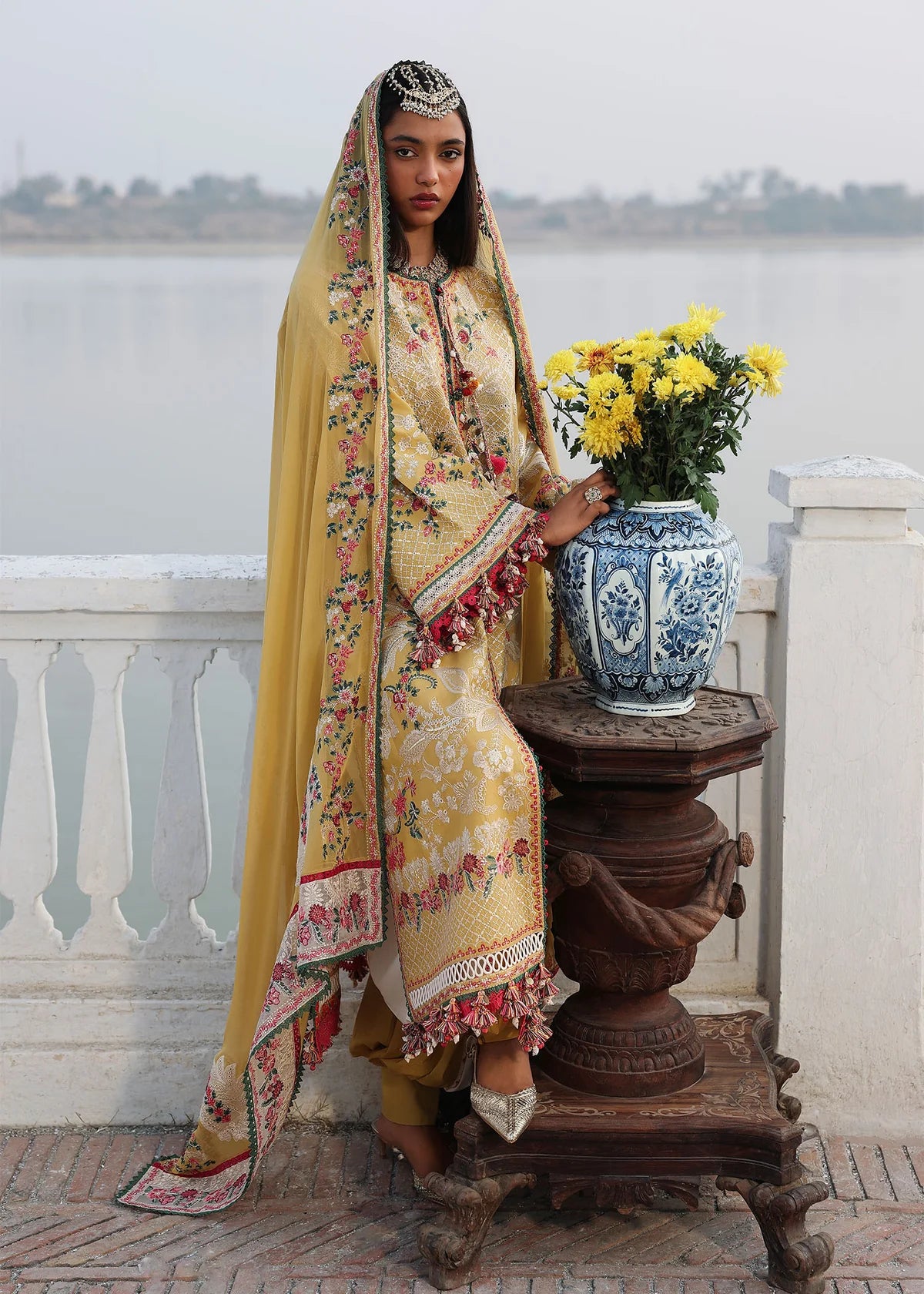 Hussain Rehar | 3 Piece Unstitched Embroidered Lawn | Ochre
