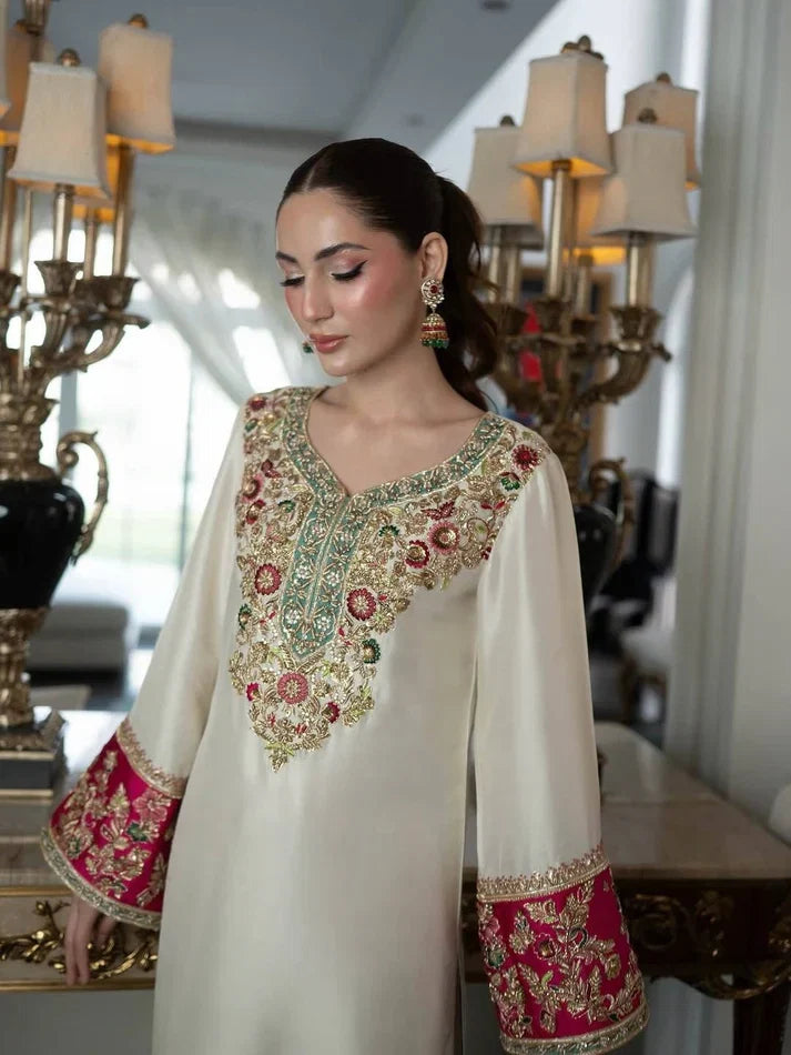 Aleena Khan | 3 Piece Unstitched Embroidered Tussle Silk | Poshkari