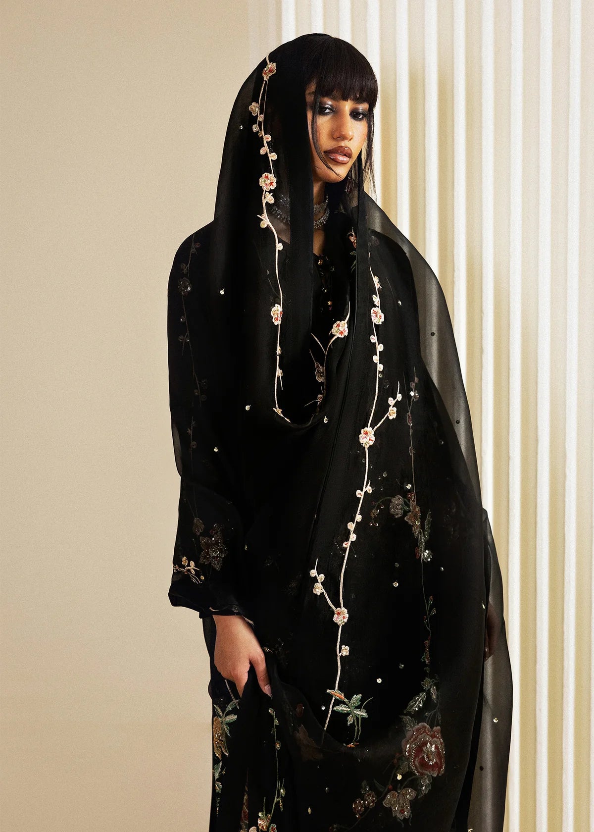 Hussain Rehar | 3 Piece Unstitched Embroidered Raw Silk Dress | Sitara Noir