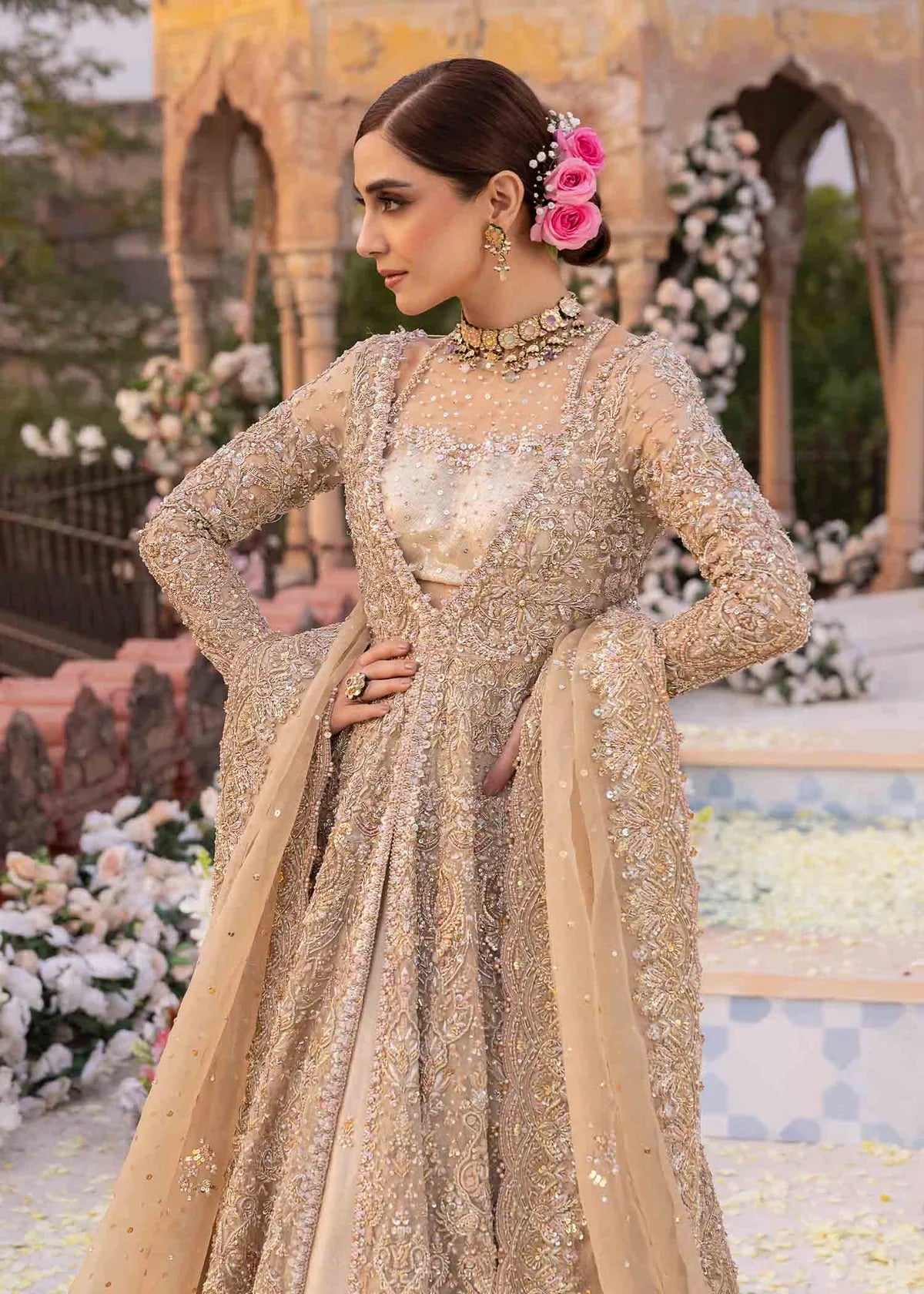 Kanwal Malik | 3 Piece Unstitched Embroidered Kathaan Organza (16Pannels) | Mirani