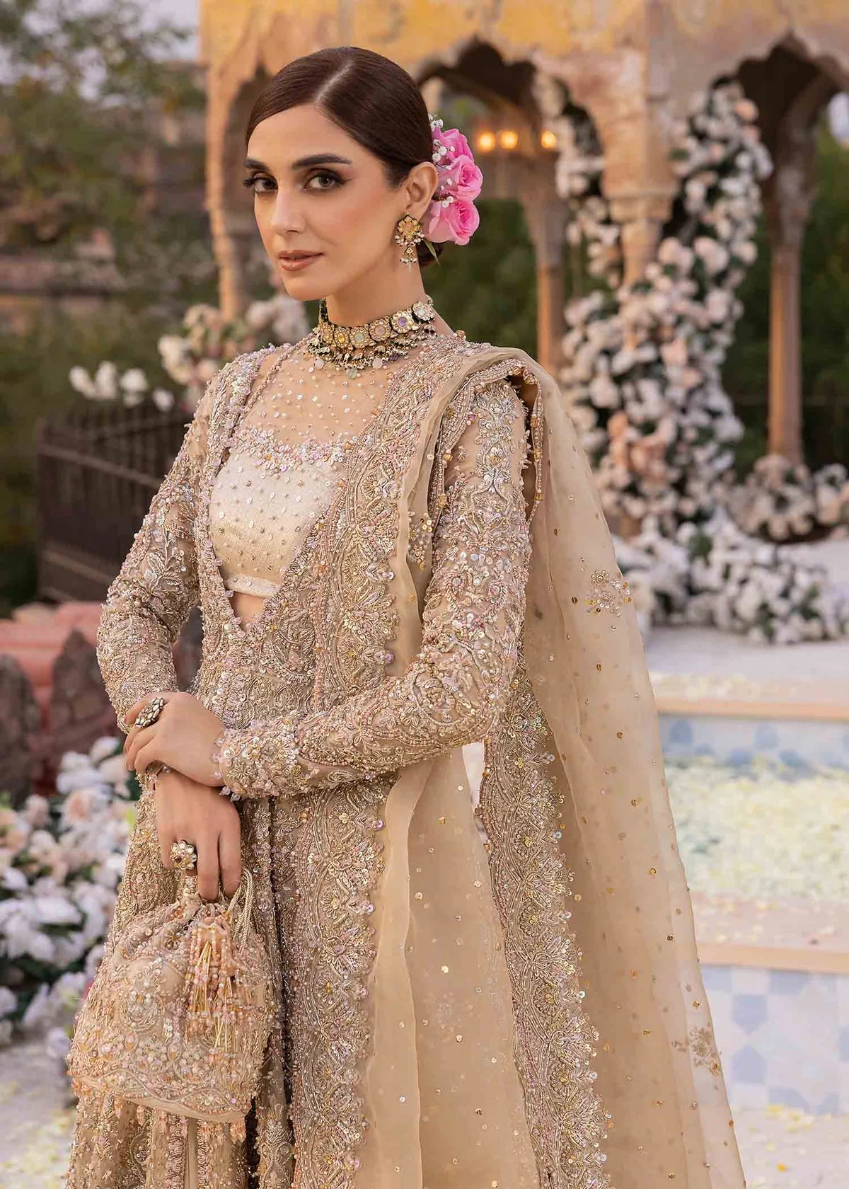 Kanwal Malik | 3 Piece Unstitched Embroidered Kathaan Organza (16Pannels) | Mirani