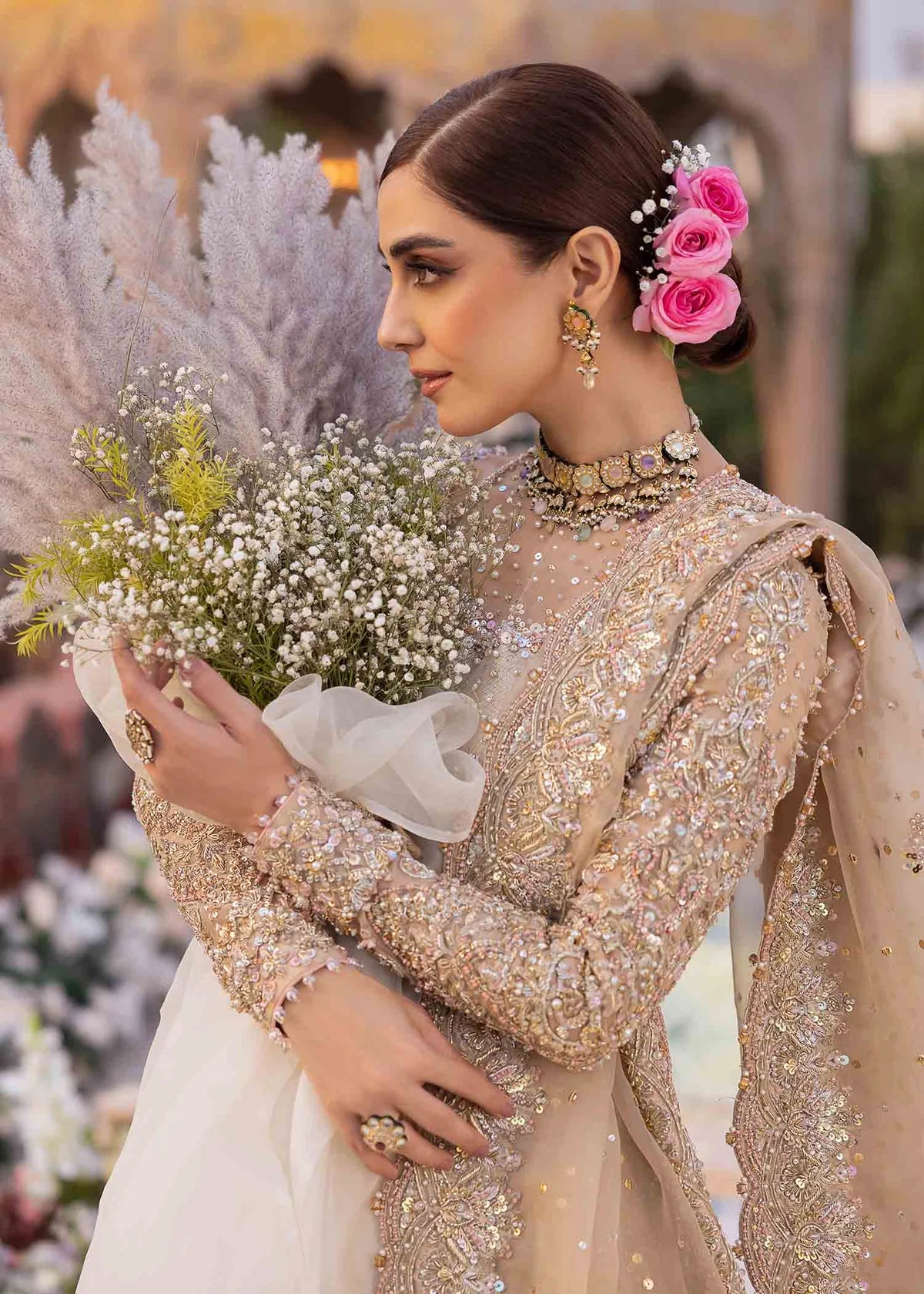 Kanwal Malik | 3 Piece Unstitched Embroidered Kathaan Organza (16Pannels) | Mirani