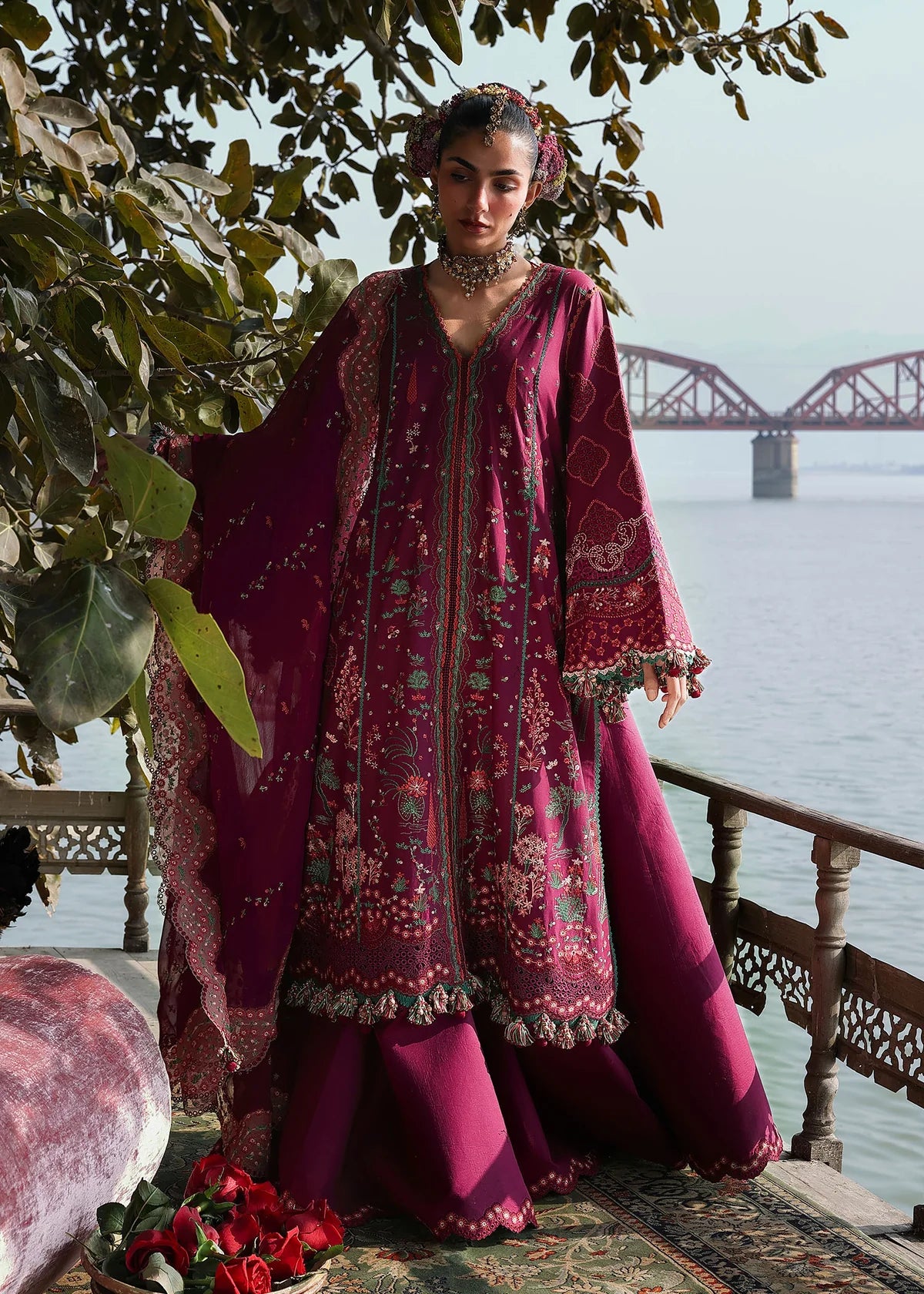 Hussain Rehar | 3 Piece Unstitched Embroidered Lawn | Anjas