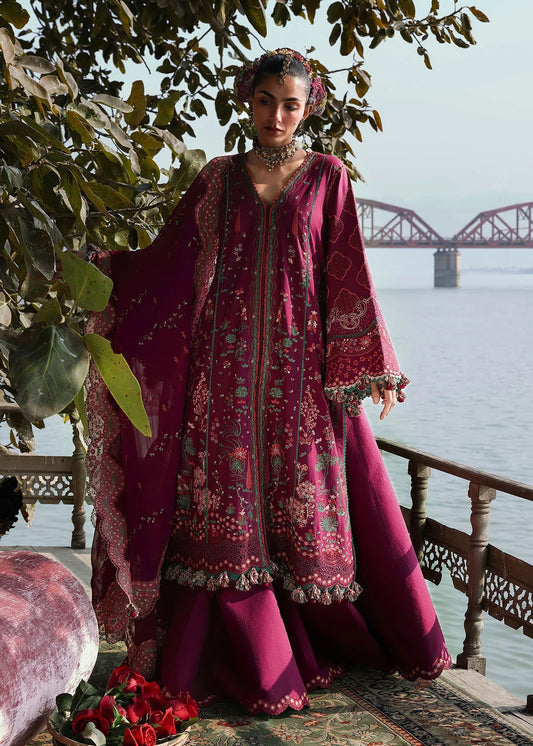 Hussain Rehar | 3 Piece Unstitched Embroidered Lawn | Anjas