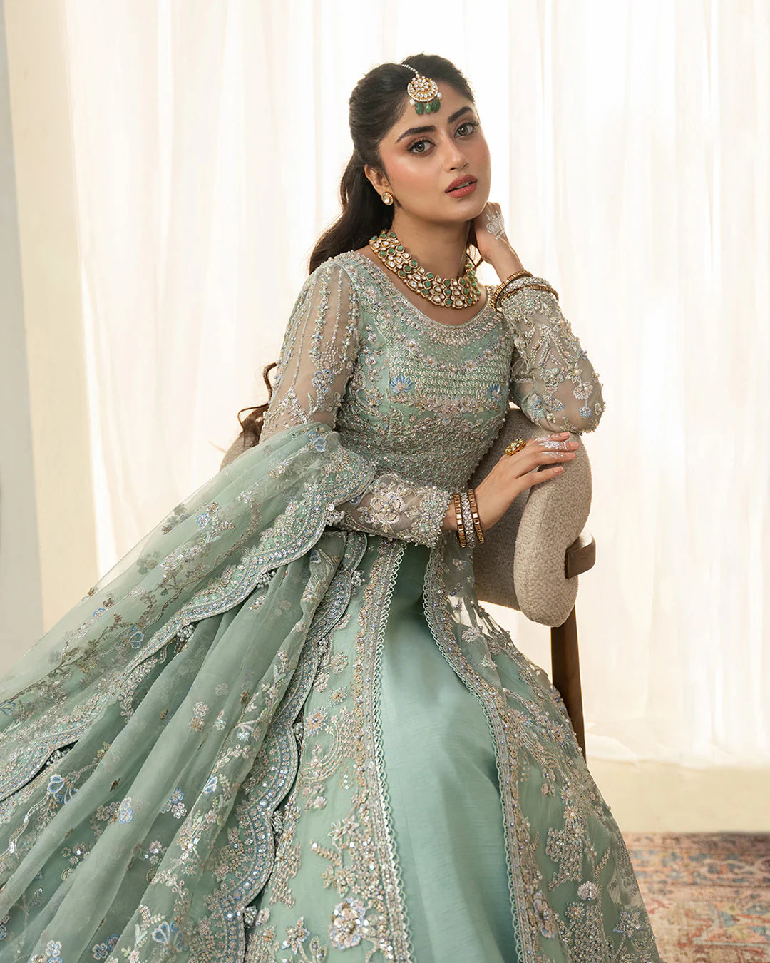 Faiza Saqlain | 3 Piece Unstitched Embroidered Lehenga | Selin