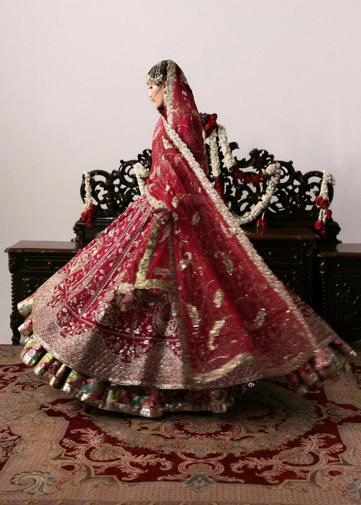 Hussain Rehar | 3 Piece Unstitched Embroidered Chandheri Bunch Lehenga | Motiya