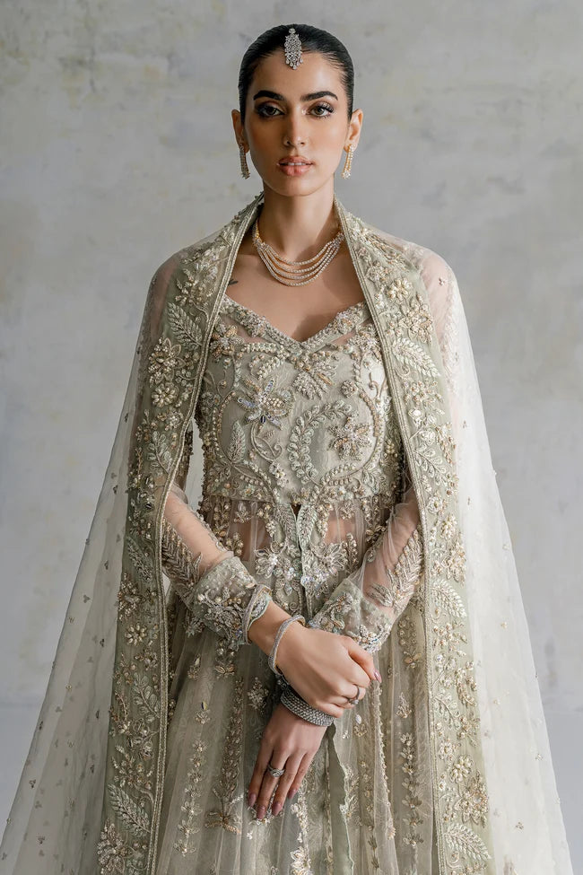 Ammara Khan | 3 Piece Unstitched Embroidered Jamawar Lehenga | Silver Dreams (D-10)