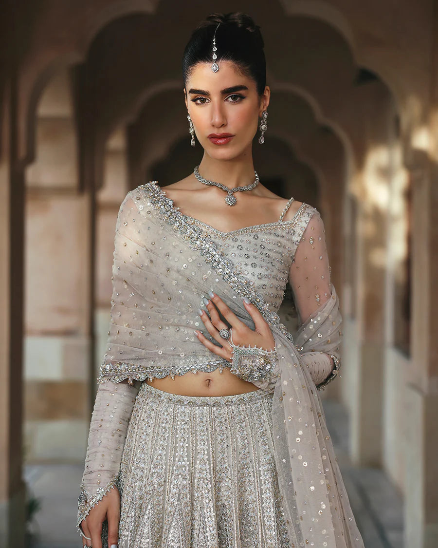 Faiza Saqlain | Unstitched Embellished Net Choli with Lehenga | Cammi