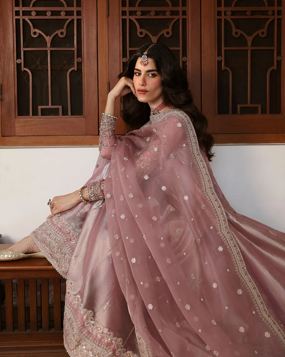 Faiza Saqlain | 3 Piece Unstitched Embroidered Embellished Tissue Pishwas | Halina