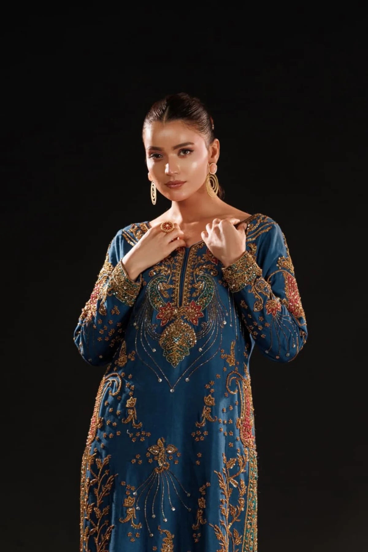 Usama | 3 {iece Unstitched Embroidered Tussle Silk | Azure Dynasty
