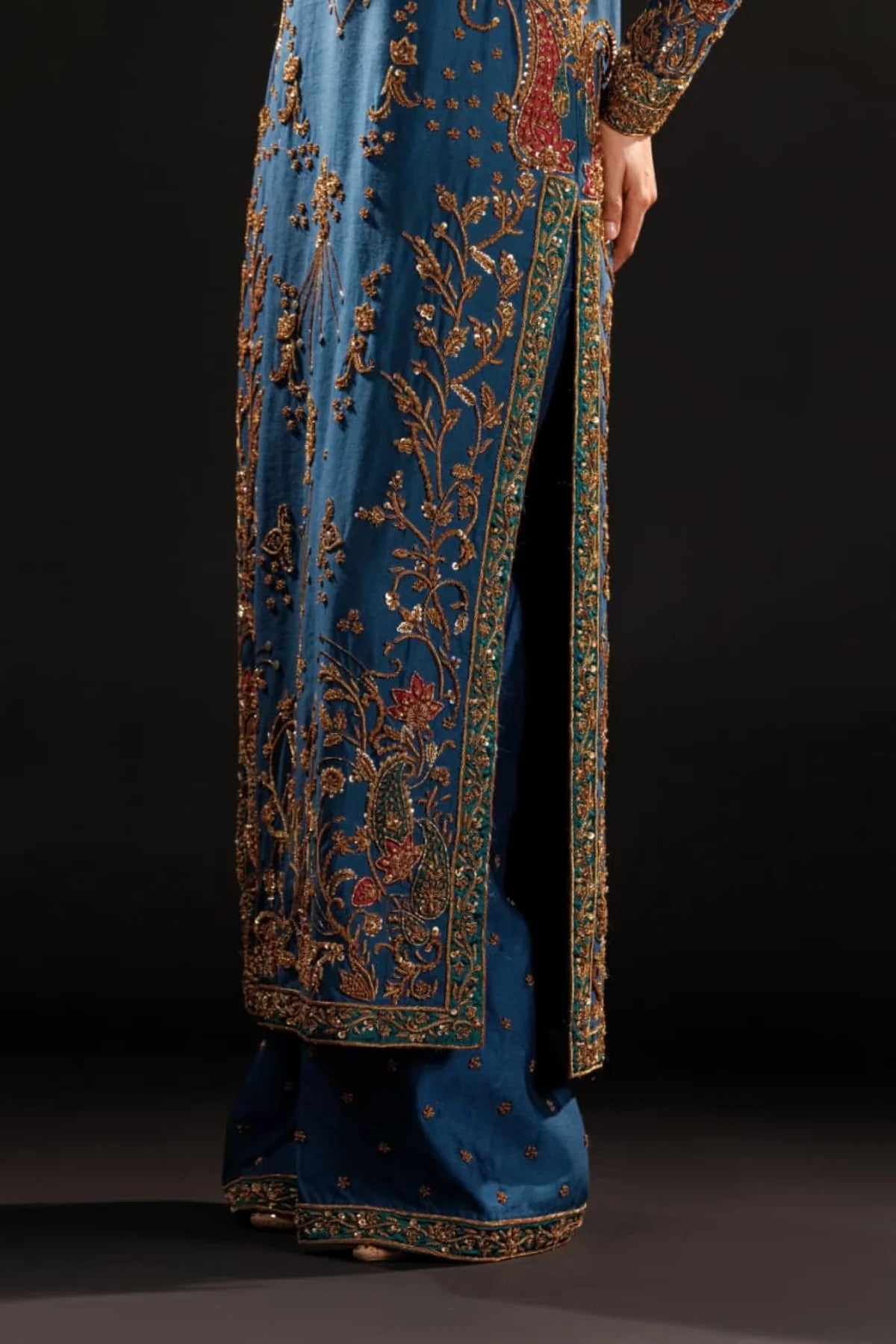 Usama | 3 {iece Unstitched Embroidered Tussle Silk | Azure Dynasty