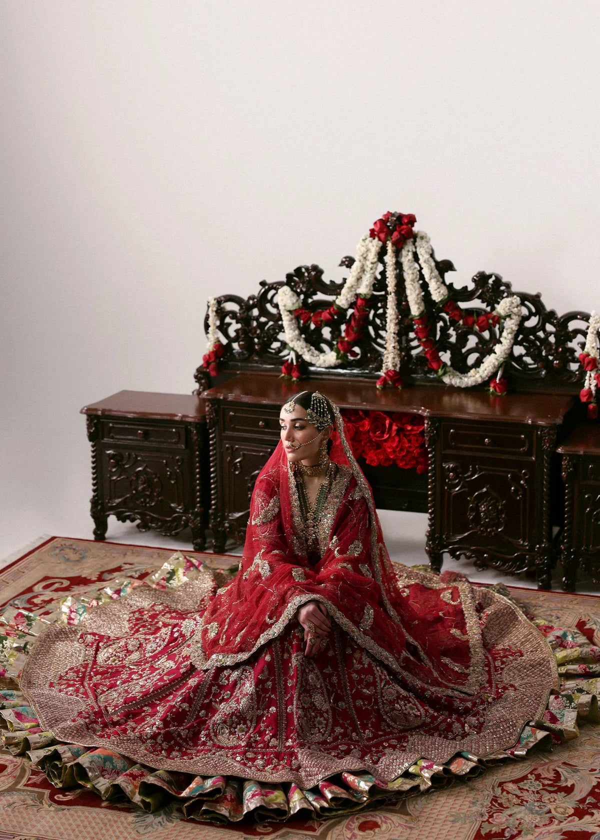 Hussain Rehar | 3 Piece Unstitched Embroidered Chandheri Bunch Lehenga | Motiya