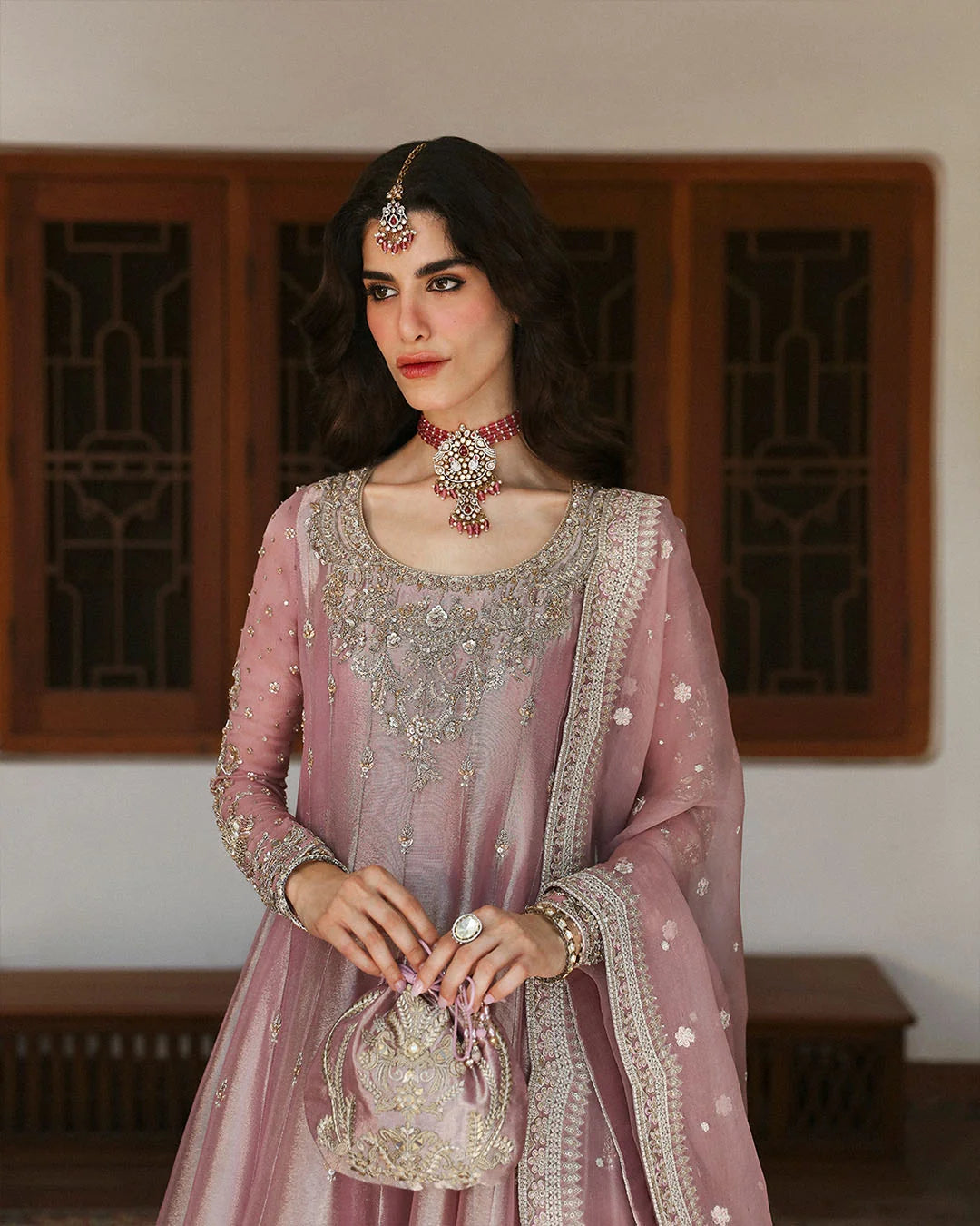 Faiza Saqlain | 3 Piece Unstitched Embroidered Embellished Tissue Pishwas | Halina