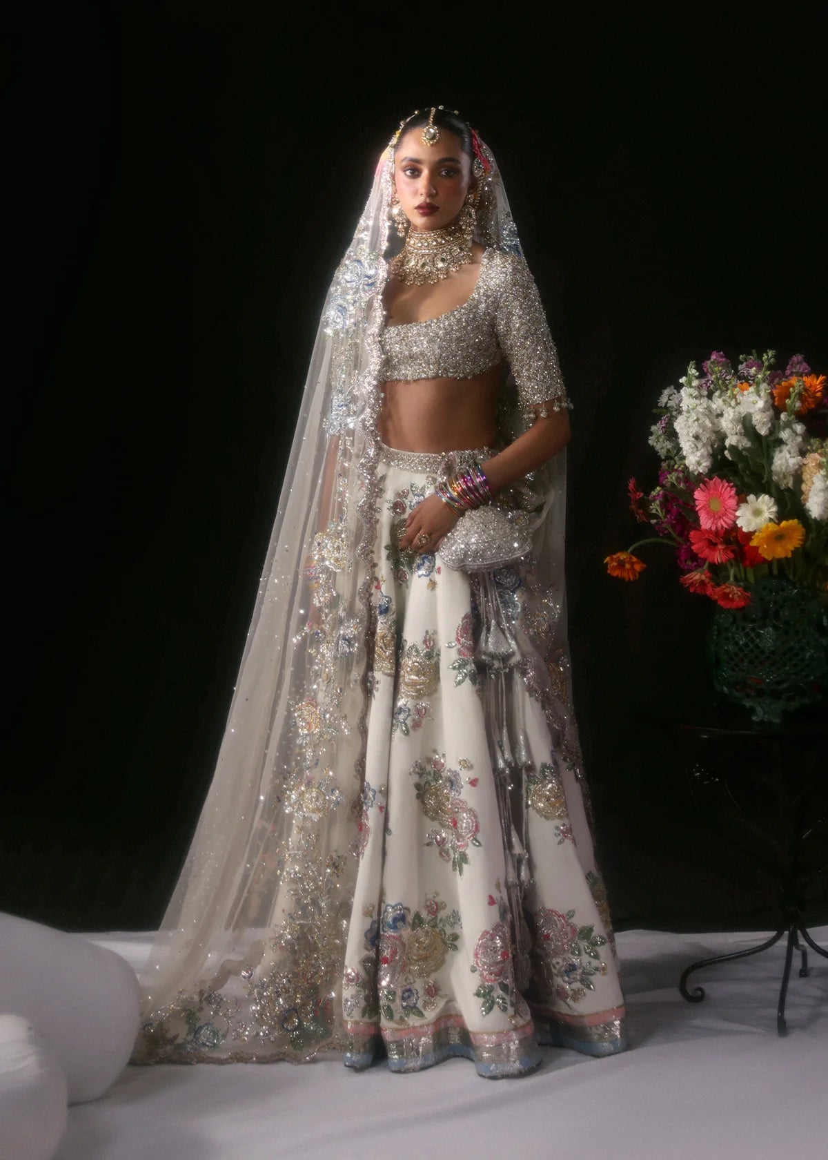 Hussain Rehar | 3 Piece Unstitched Embroidered Bridal Dress | Raks