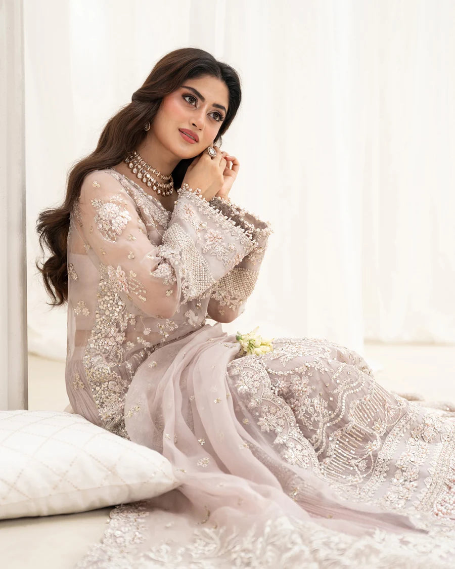 Faiza Saqlain | 3 Piece Unstitched Embroidered Organza Dress | ELA