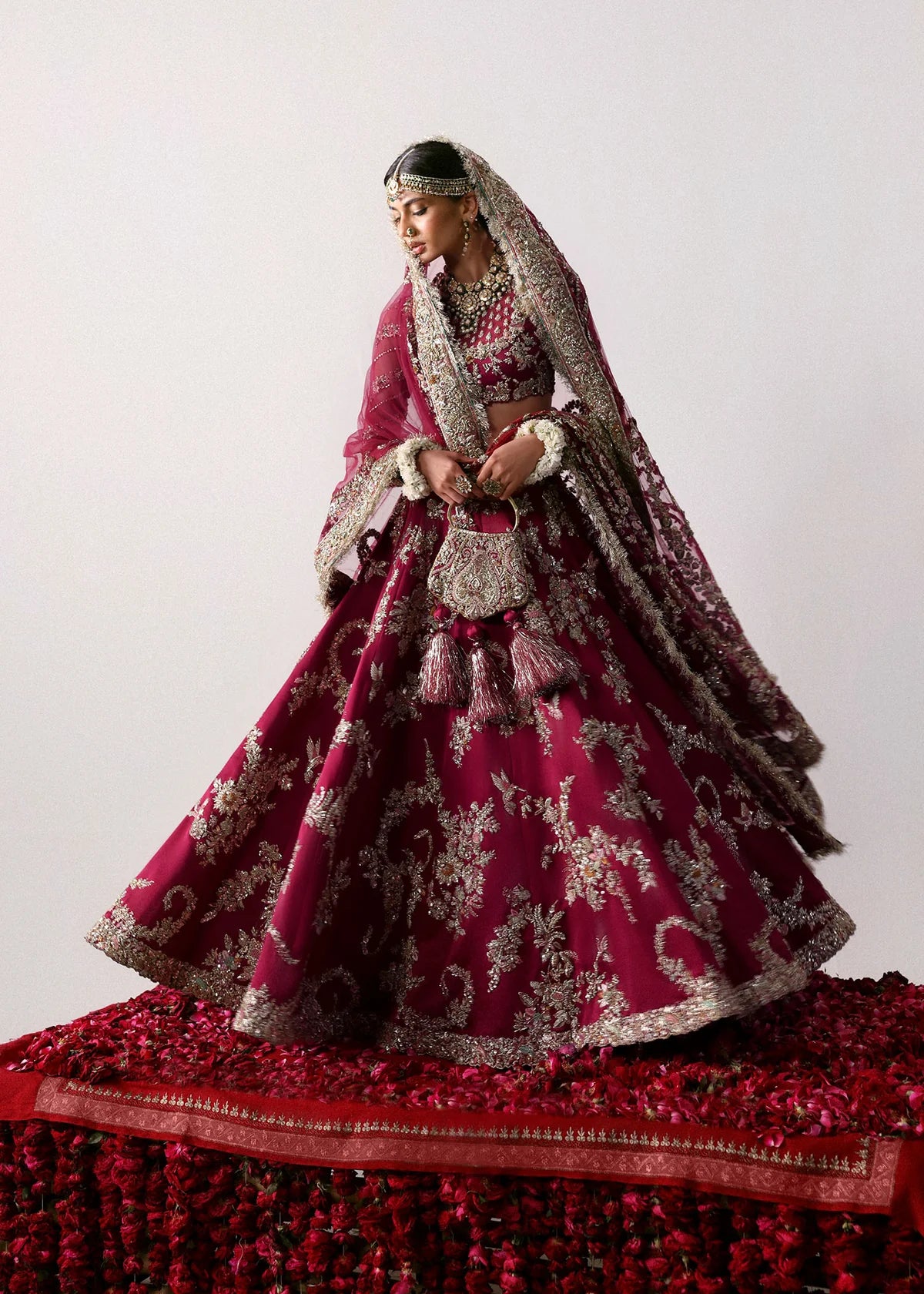 Hussain Rehar | 3 Piece Unstitched Embellished satin choli Lehenga | Naunihal
