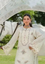 Elaf Premium | 3 Piece Unstitched Embroidered Lawn | ELH-7A WHITE EMPRESS