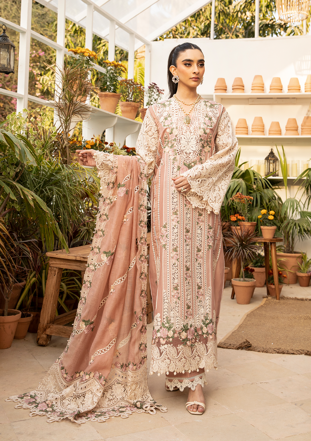 Elaf Premium | 3 Piece Unstitched Embroidered Lawn | ELM-12 SHAHANA