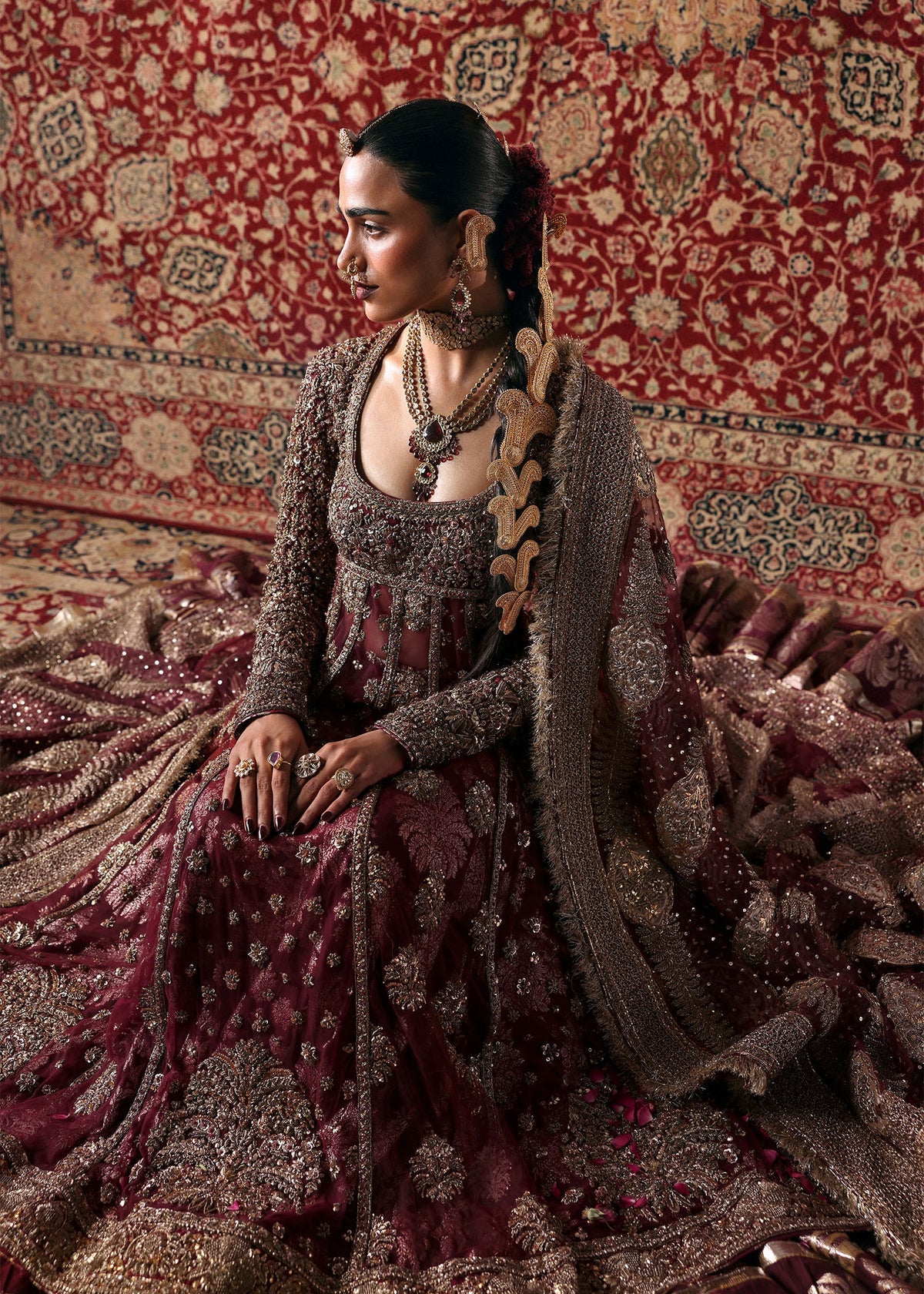 Hussain Rehar | 3 Piece Unstitched Embroidered Chandheri Bunch Lehenga | Bayaan