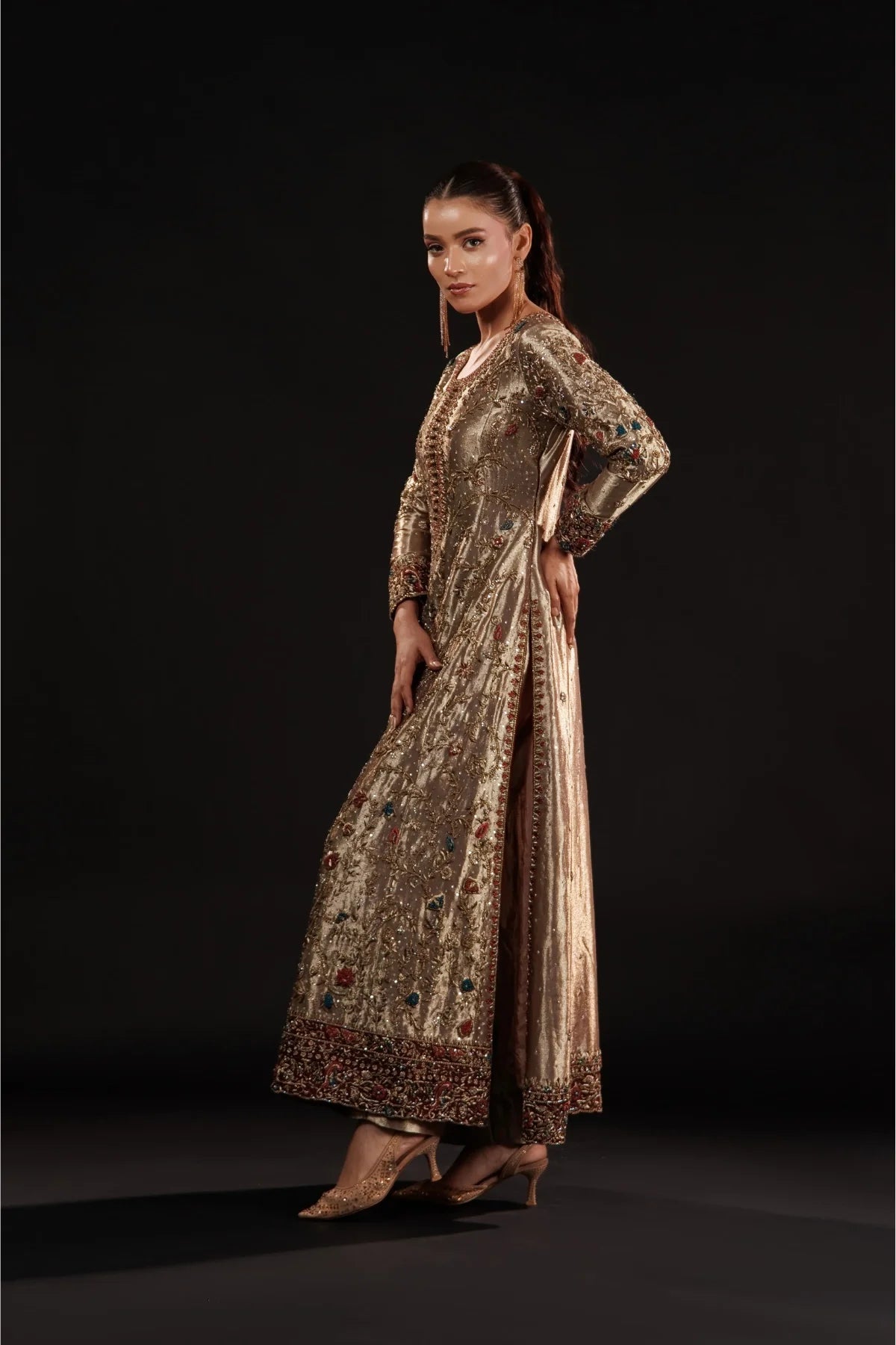 Usama | 3 Piece Unstitched Embroidered Silk | Gilded Mosaic