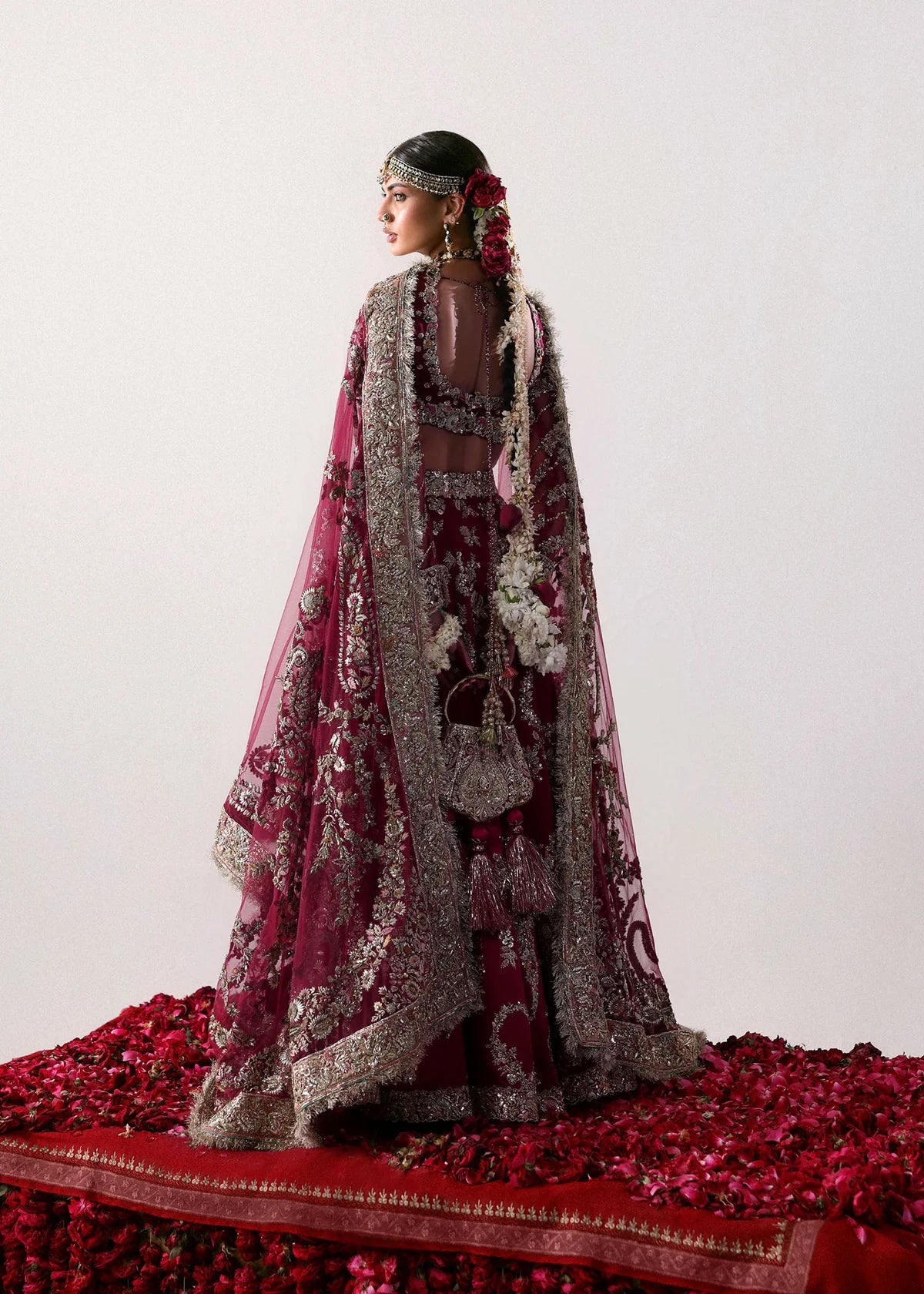 Hussain Rehar | 3 Piece Unstitched Embellished satin choli Lehenga | Naunihal