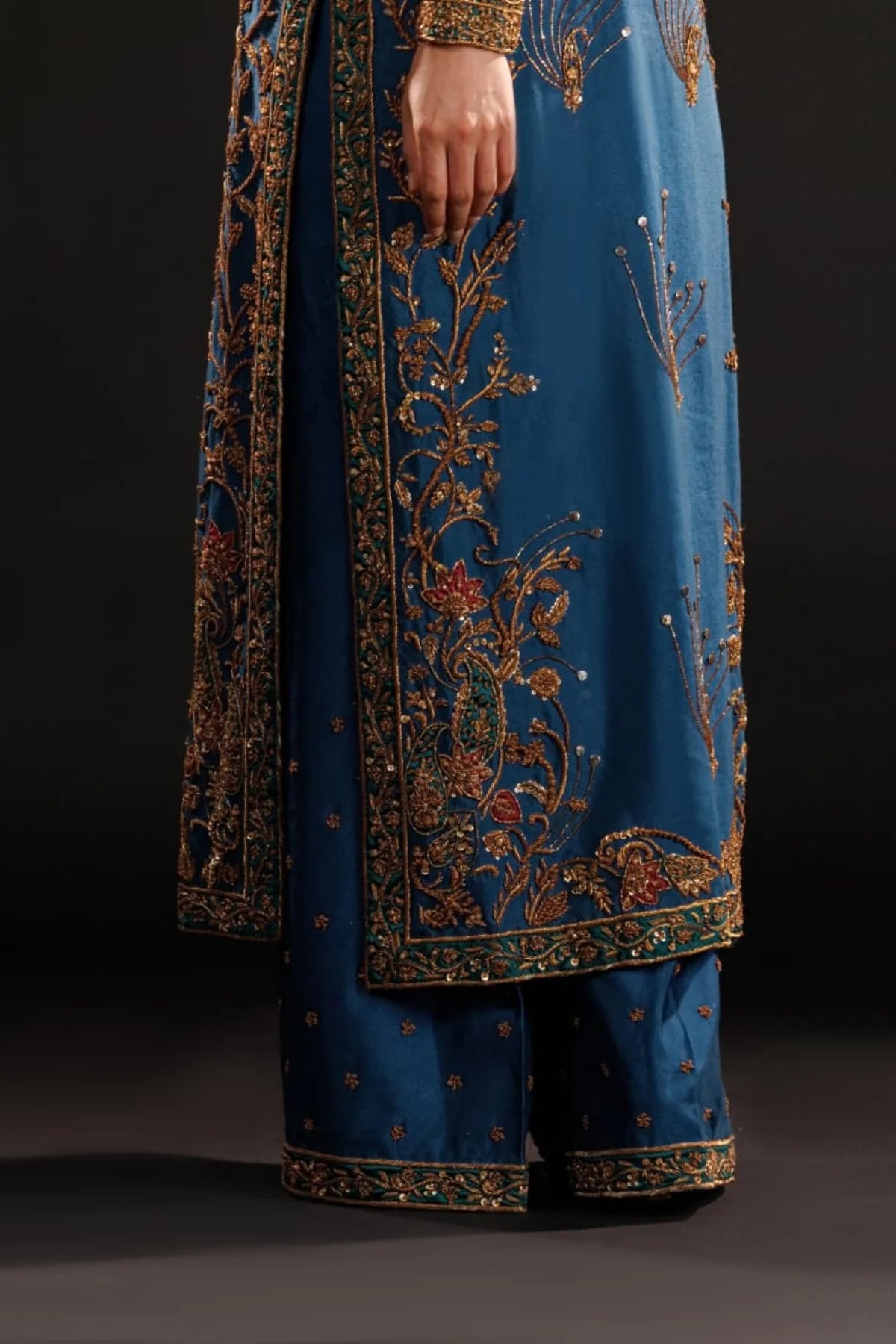 Usama | 3 {iece Unstitched Embroidered Tussle Silk | Azure Dynasty