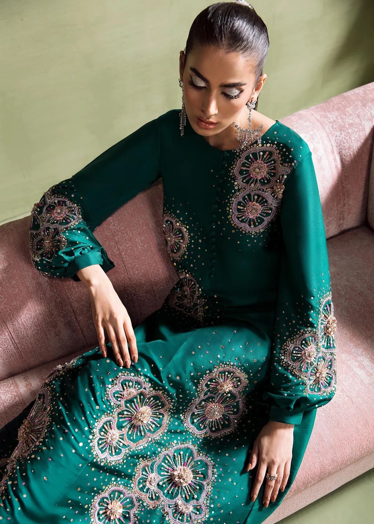 Kanwal Malik | 3 Piece Unstitched Embroidered Raw Silk | Olivia