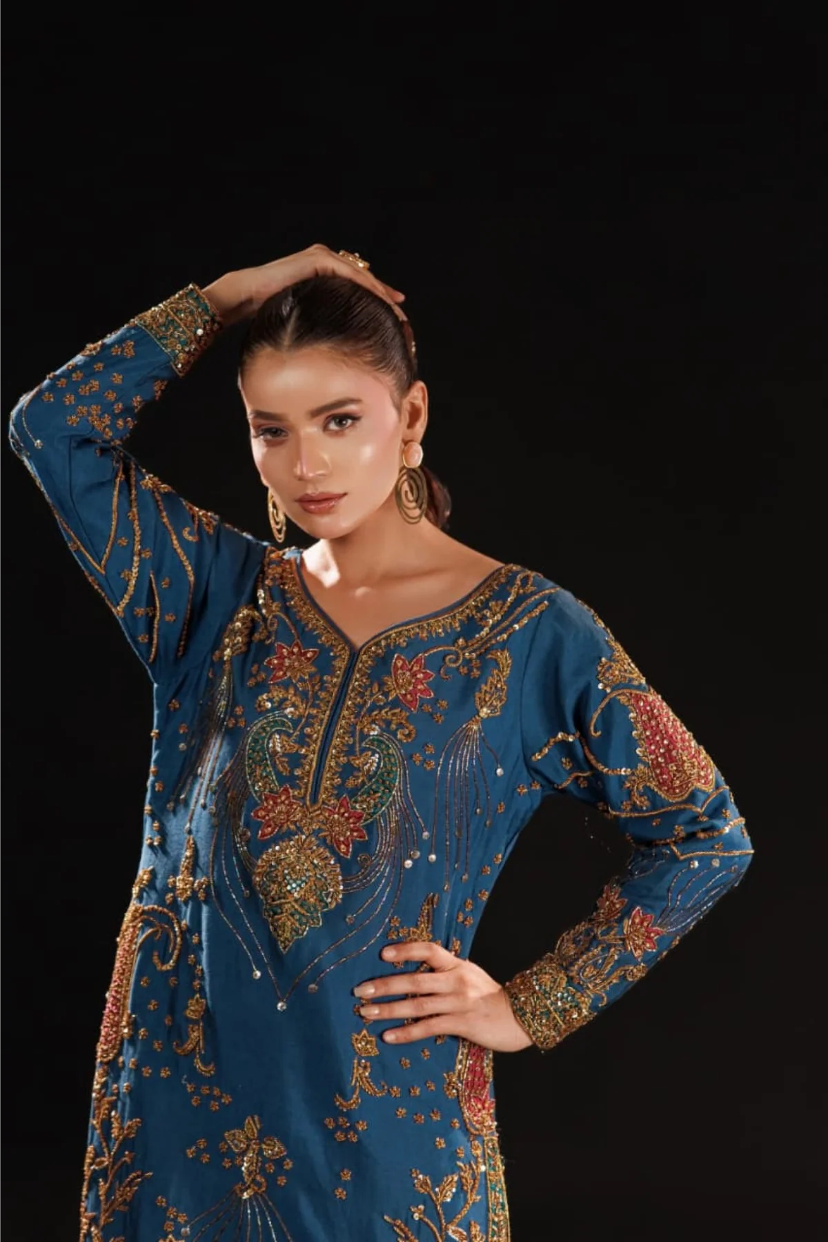 Usama | 3 {iece Unstitched Embroidered Tussle Silk | Azure Dynasty