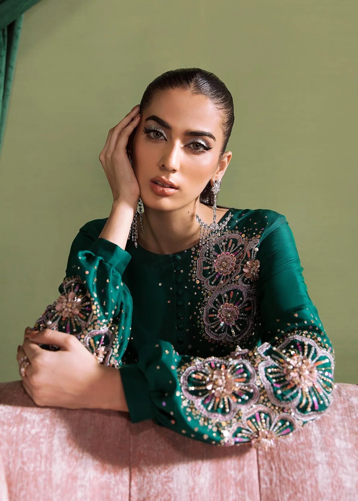 Kanwal Malik | 3 Piece Unstitched Embroidered Raw Silk | Olivia