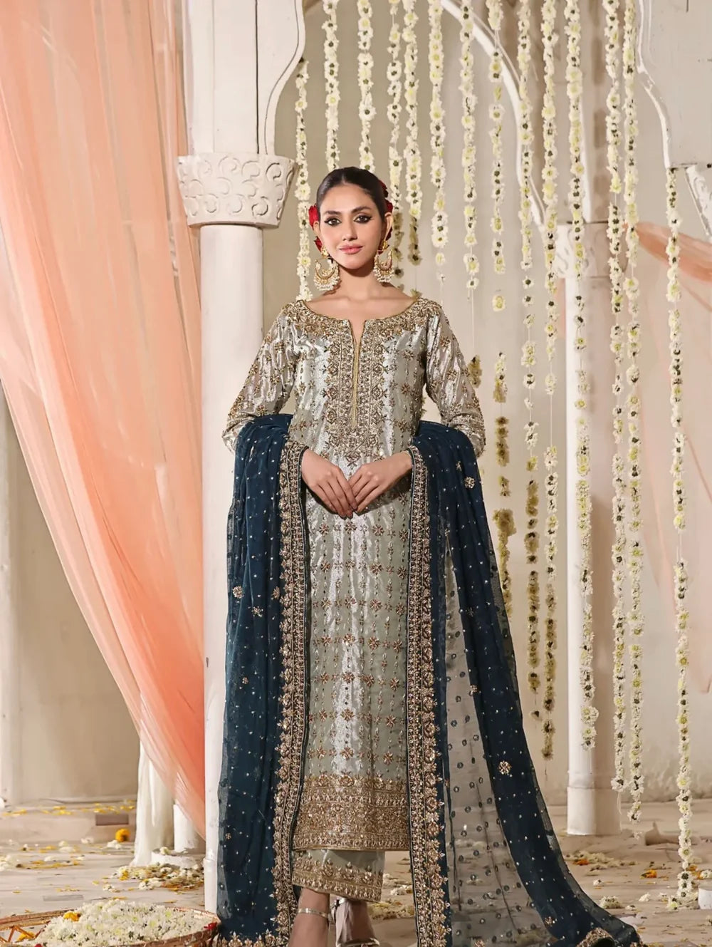Haris Shakeel | 3 Piece Unstitched Embroidered Zari Silk | Mahnoor