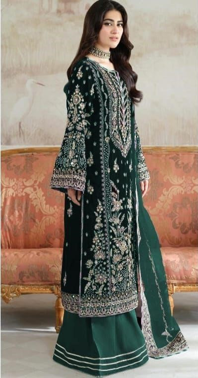 Aneelas | 3 Piece Unstitched Embroidered Velvet | VT-02