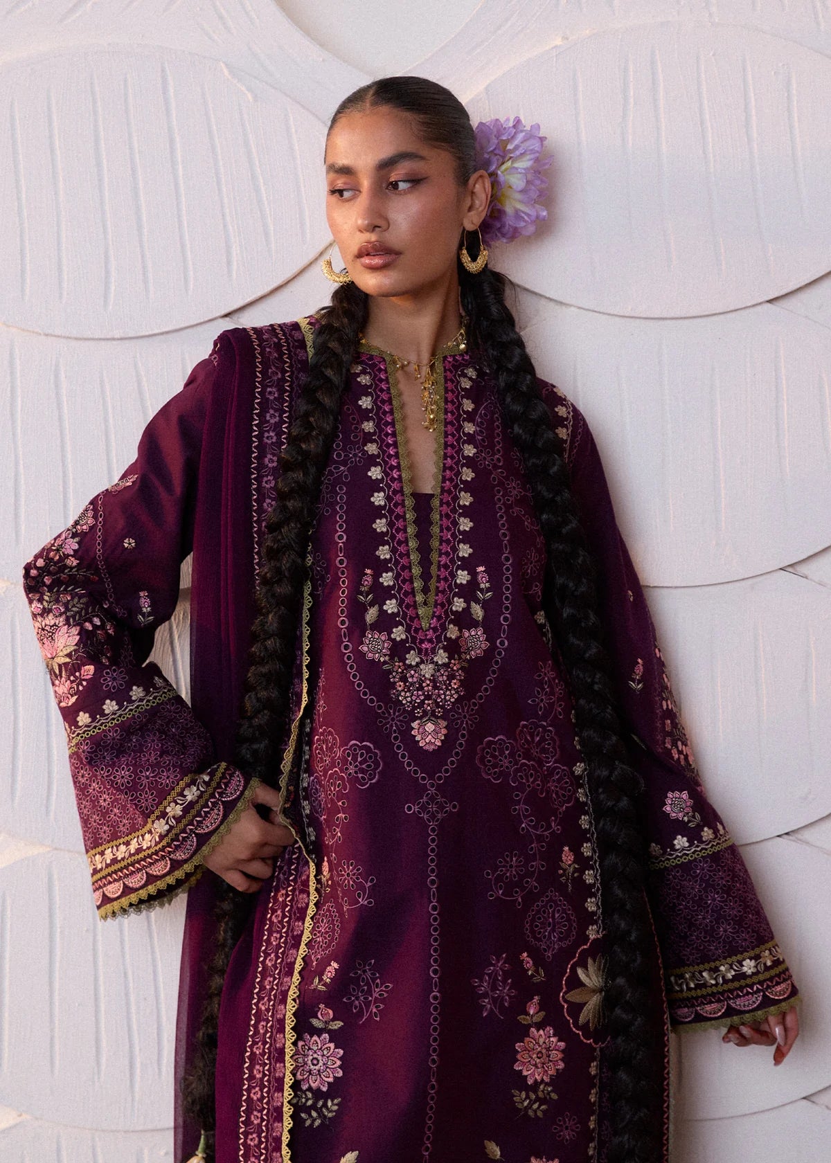 Hussain Rehar | 3 Piece Unstitched Embroidered Lawn | Banafsh