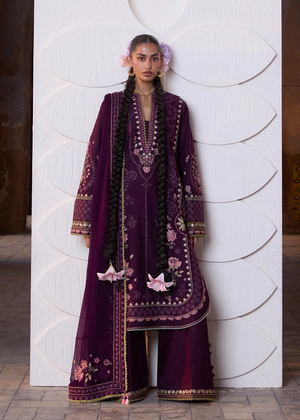 Hussain Rehar | 3 Piece Unstitched Embroidered Lawn | Banafsh