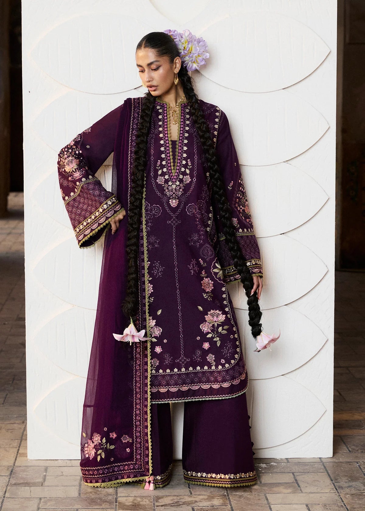Hussain Rehar | 3 Piece Unstitched Embroidered Lawn | Banafsh