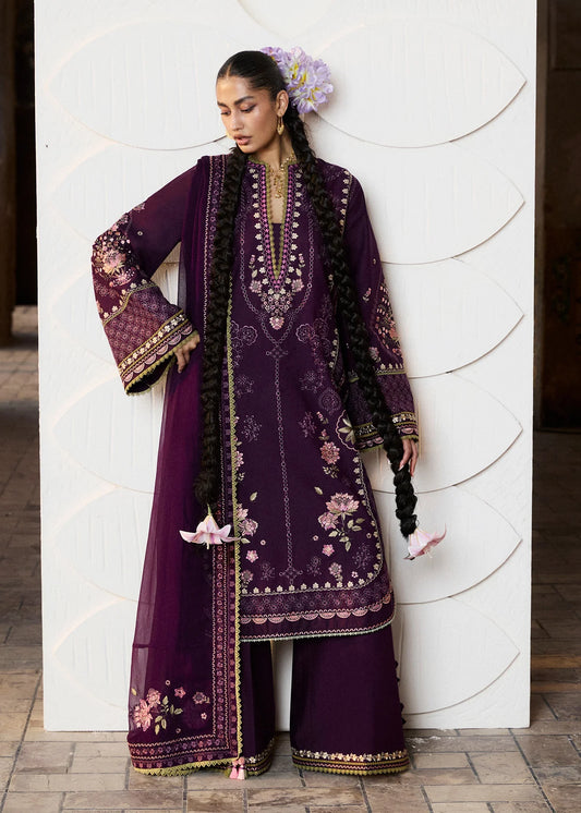 Hussain Rehar | 3 Piece Unstitched Embroidered Lawn | Banafsh