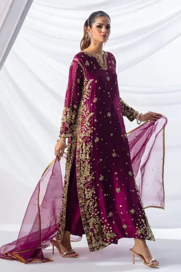 Batik | 3 Piece Unstitched Embroidered Tussle Silk | Expressive Magneta