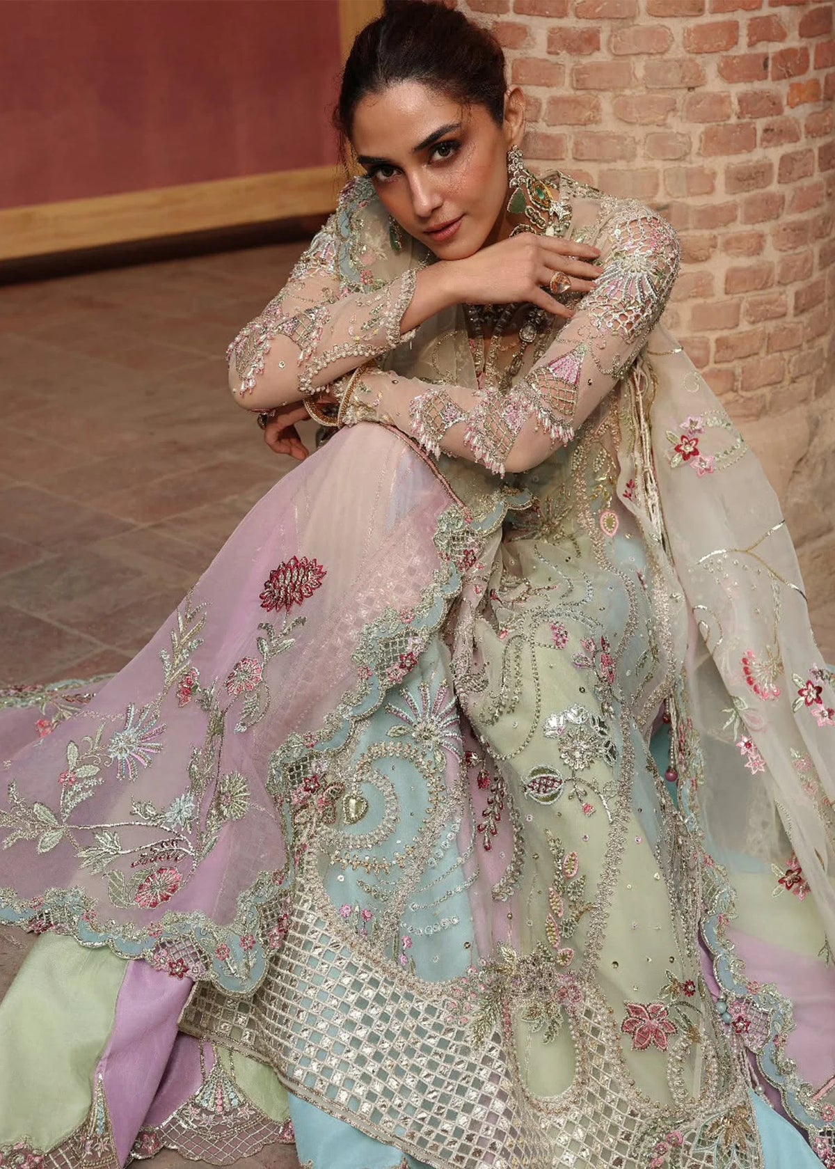 Crimson | 3 Piece Unstitched Embroidered Chiffon | CW26-D7 RANGOLI