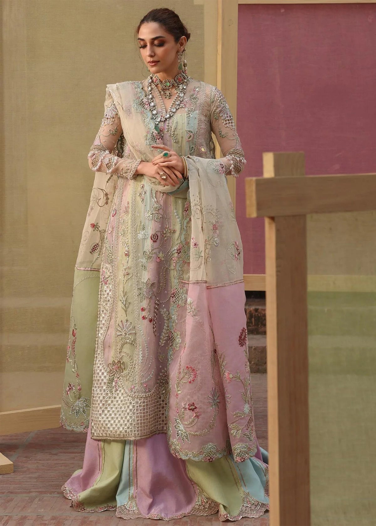 Crimson | 3 Piece Unstitched Embroidered Chiffon | CW26-D7 RANGOLI