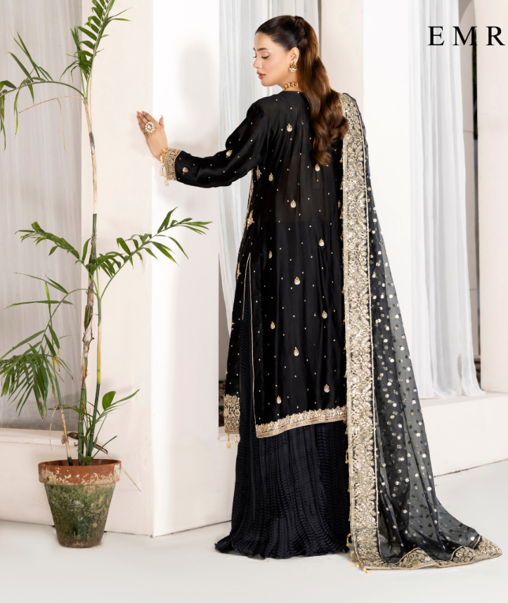 Emran Kashif | 3 Piece Unstitched Embroidered Satin Silk | Emrald
